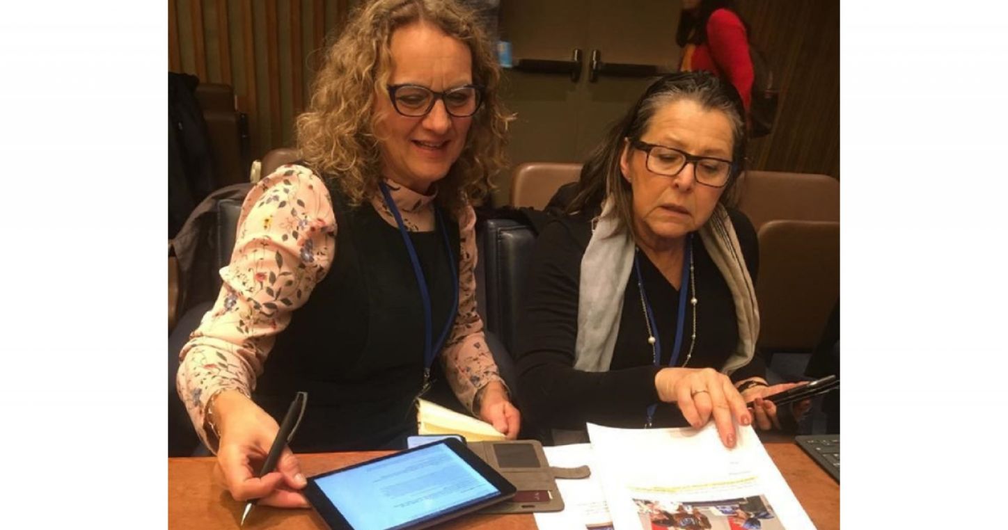 Members of the women unionists' delegation at work during UNCSW63.