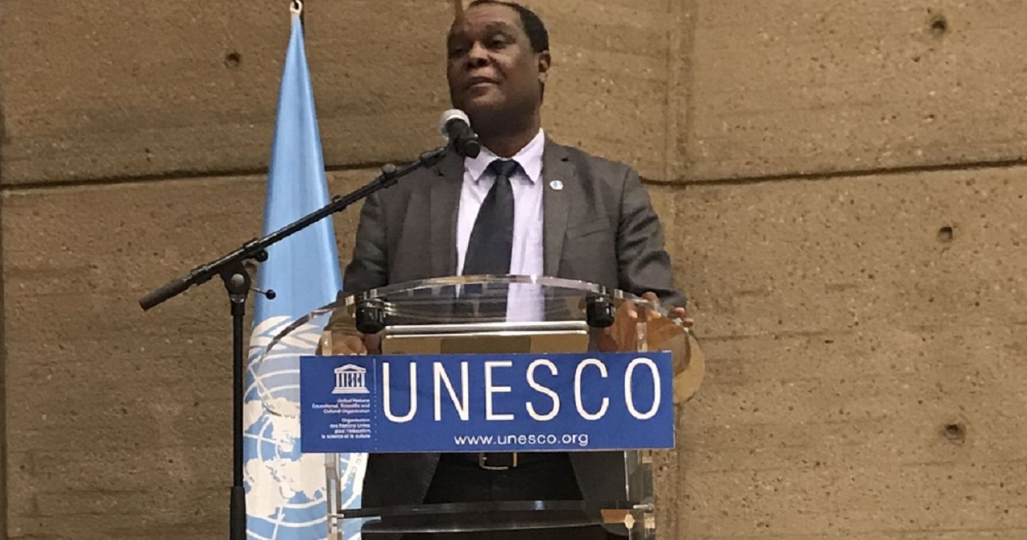 EI's Dennis Sinyolo speaking during the WTD 2019 event at UNESCO.