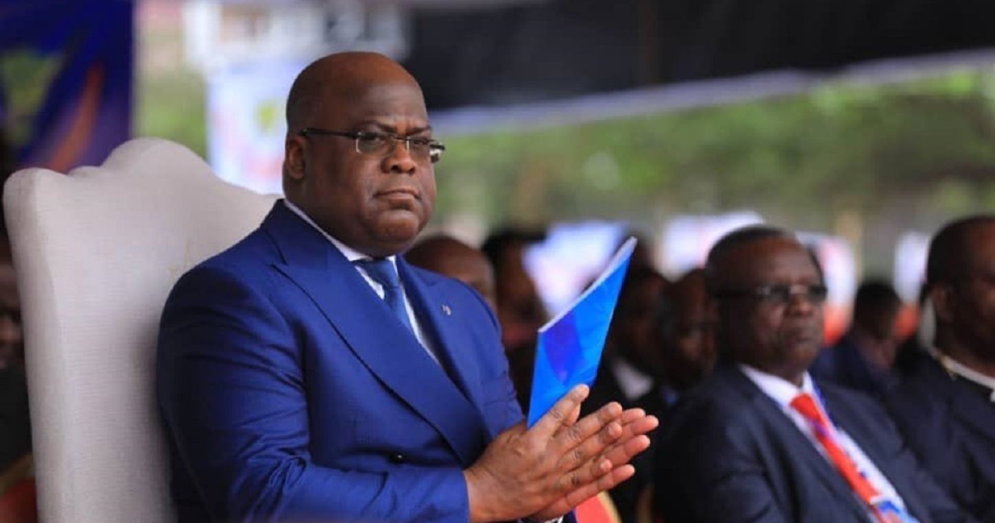 Le Président de la RDC Félix Tshisekedi lançant la rentrée scolaire au complexe scolaire Mokengeli de Lemba .