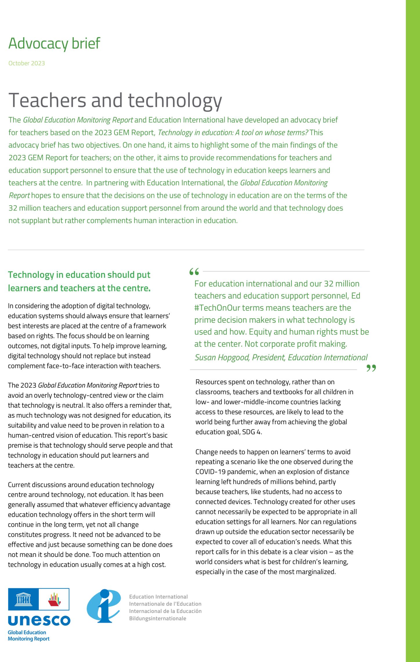 Background paper prepared for the Global Education Monitoring Report,  Technology and education: Technology in education