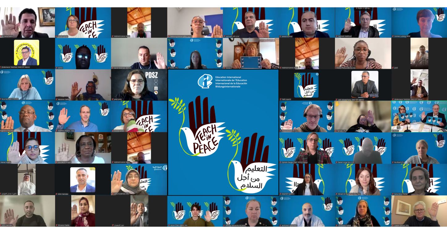 Education International members raise their voices in solidarity with teachers and students devastated by the war in the Middle East