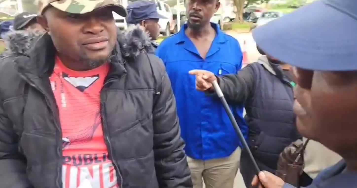 SNAT Secretary General, Lot Vilakati being arrested by the police on 22 April 2026 (credit: SNAT)