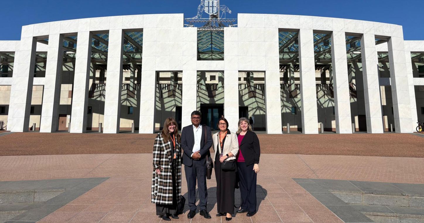 From l. to r.: Clare Middlemas, Executive Officer, APHEDA - Union Aid Abroad; Anand Singh, Regional Director, Education International Asia Pacific; Nicole Calnan, Federal Secretary AEU; and Correna Haythorpe, Federal President AEU.