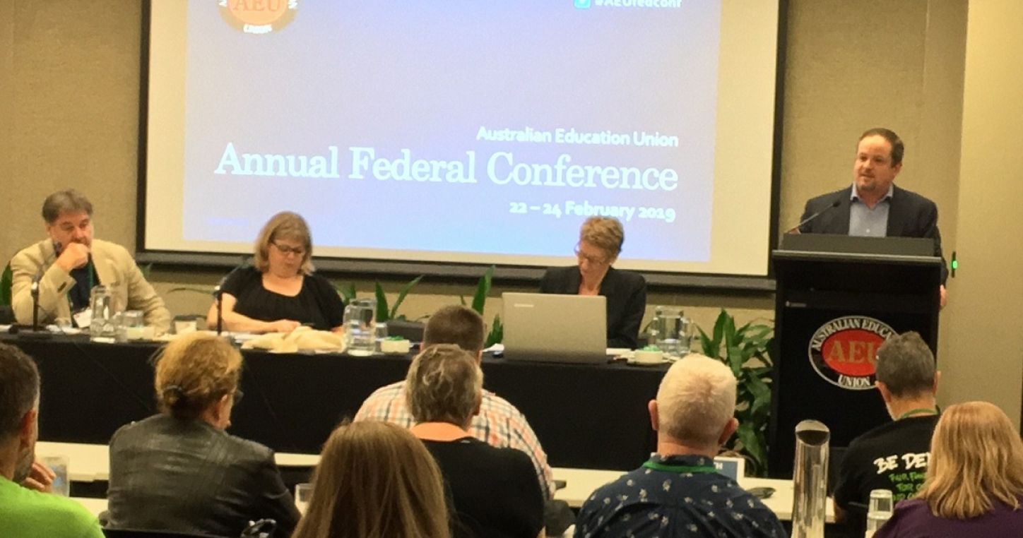 Education International's General Secretary David Edwards addressing delegates at the 2019 Australian Education Union's Federal Conference.