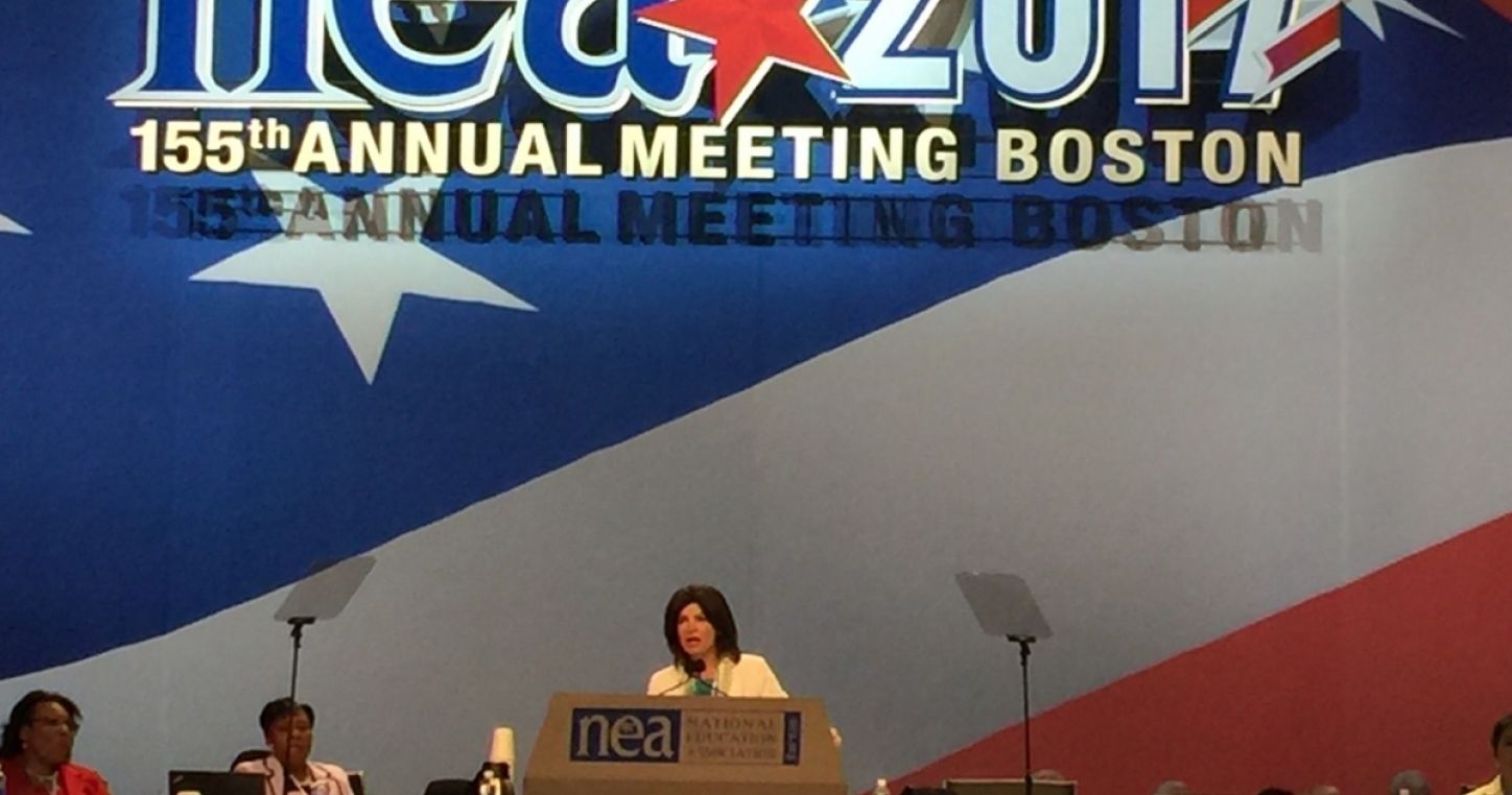 National Education Association President  Lily Eskelsen Garcia addresses delegates at the NEA RA 2017 in Boston.